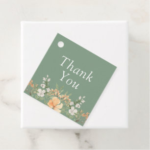 Basil, Peach and White Floral Wedding Favour Tags