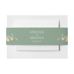 Basil, Peach and White Floral Wedding Invitation Belly Band