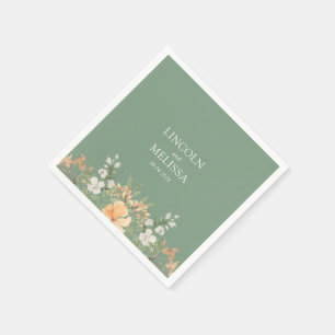 Basil, Peach and White Floral Wedding Napkin