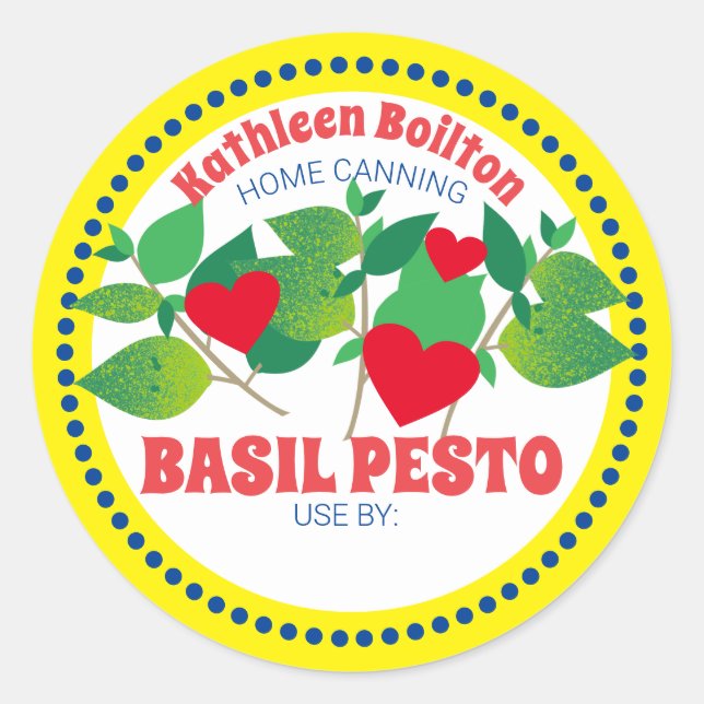 Basil pesto hearts italian home canning classic round sticker (Front)