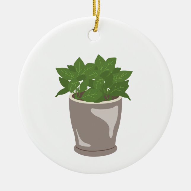 Basil Plant Ceramic Ornament (Front)