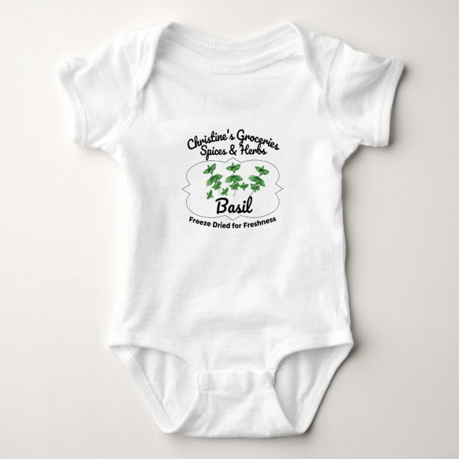Basil spice jar. baby bodysuit (Front)