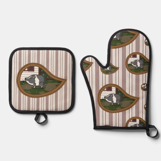 Basil the Pig Oven Mitt & Pot Holder Set (Front)