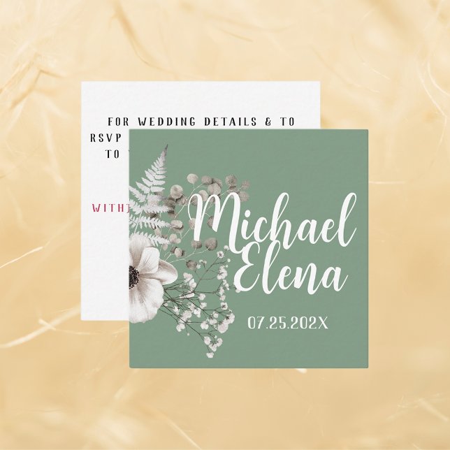 Basil & White Floral Wedding Details QR Code Card (Creator Uploaded)