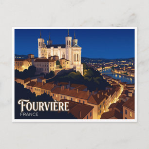 Basilica of Notre-Dame de Fourvière at Night Lyon Postcard