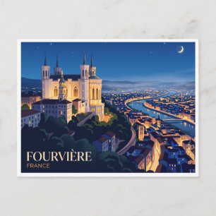Basilica of Notre-Dame de Fourvière at Night Lyon Postcard