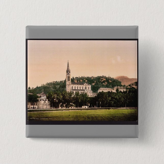 Basilique from La Prairie, Lourdes, Pyrenees, Fran 15 Cm Square Badge (Front)