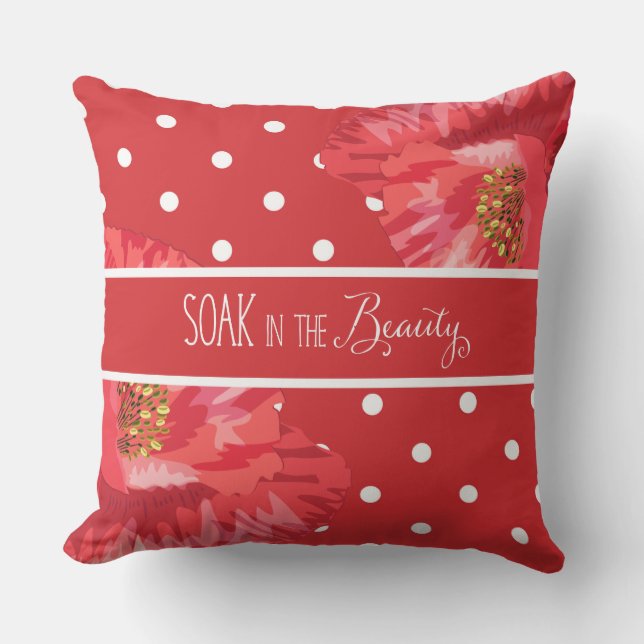 Bask in the Warmth Poppies and Polka Dots Throw Pi Cushion (Front)