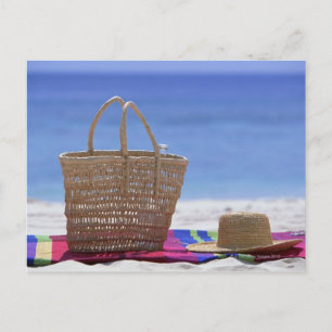 Basket and Straw Hat Postcard