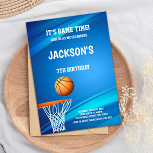 Basket Blue back Basketball Invitations