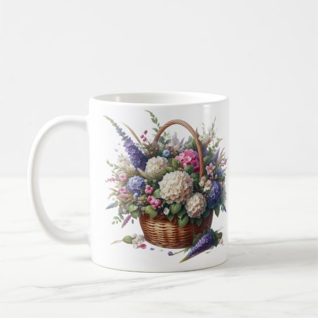 Basket Filled With Flowers Coffee Mug (Left)