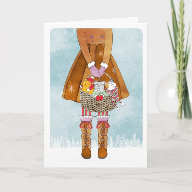Basket full of Kittens Holiday Card (Front)