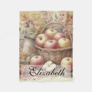Basket of apples on table vintage watercolor fleece blanket
