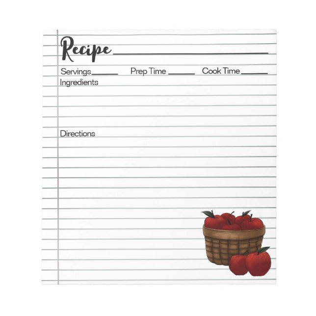Basket of Apples Recipe Notepad (Front)