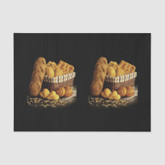 BASKET OF BREAD/BLACK BACKGROUND TISSUE PAPER