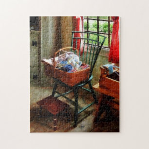 Basket of Cloth and Yarn on Chair Jigsaw Puzzle