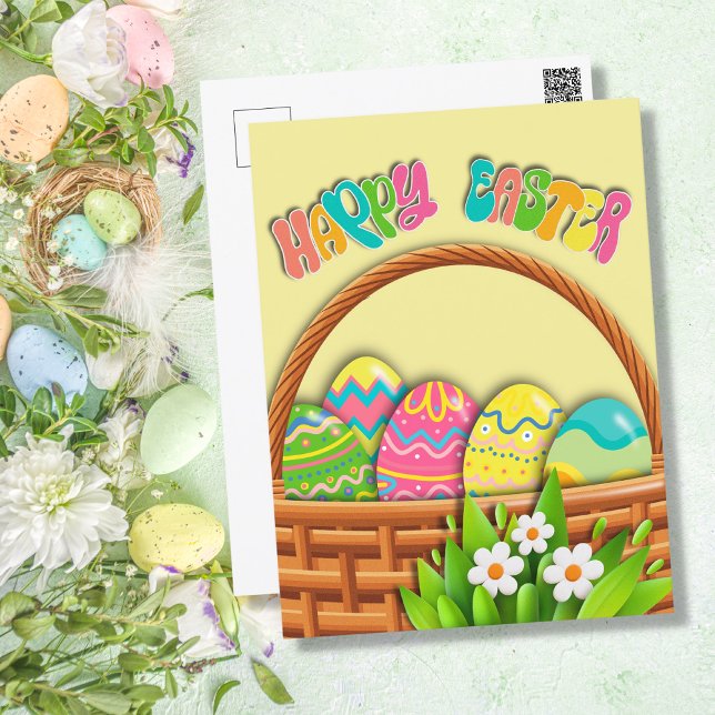Basket of coloured Easter Eggs | Happy Easter Holiday Postcard (Creator Uploaded)