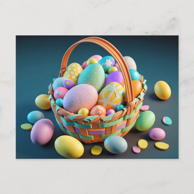 Basket Of Colourful Easter Eggs Postcard (Front)