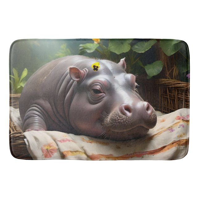 **"Basket of Dreams: A Baby Hippo’s Cozy Nap"** Bath Mat (Front)