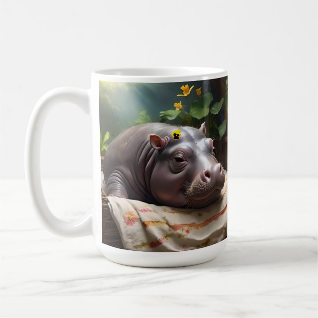 **"Basket of Dreams: A Baby Hippo’s Cozy Nap"** Coffee Mug (Left)