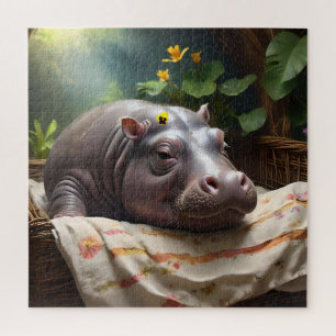 **"Basket of Dreams: A Baby Hippo’s Cozy Nap"** Jigsaw Puzzle