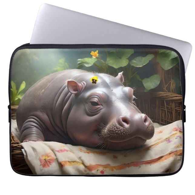 **"Basket of Dreams: A Baby Hippo’s Cozy Nap"** Laptop Sleeve (Front)