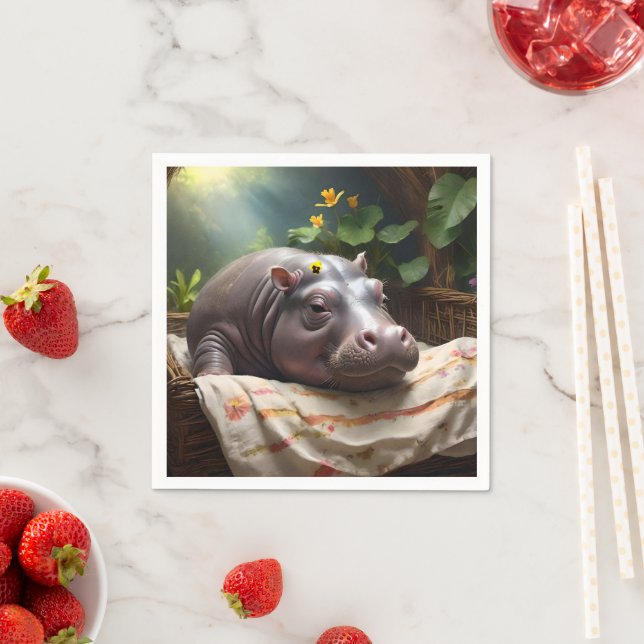 **"Basket of Dreams: A Baby Hippo’s Cozy Nap"** Napkin (Insitu)