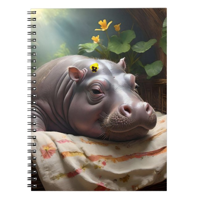 **"Basket of Dreams: A Baby Hippo’s Cozy Nap"** Notebook (Front)