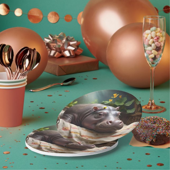 **"Basket of Dreams: A Baby Hippo’s Cozy Nap"** Paper Plate (Multi)