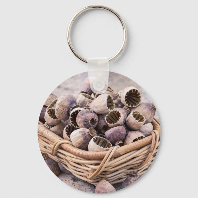 Basket of Dried Pod Poppy Seeds Key Ring (Front)