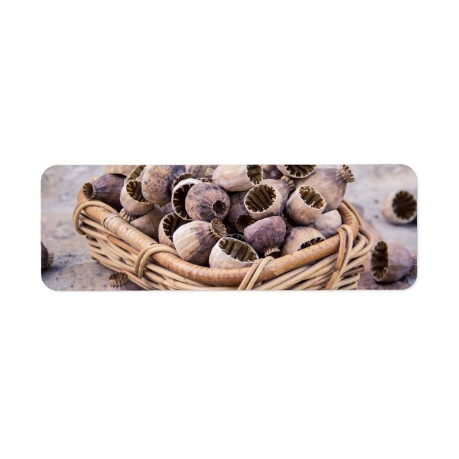 Basket of Dried Pod Poppy Seeds Return Address Label (Front)