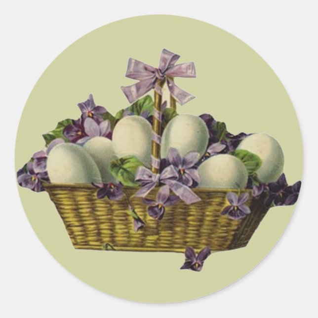 Basket of Eggs & Violets Classic Round Sticker (Front)