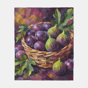 Basket of Figs and Plums Oil Painting Art Fleece Blanket