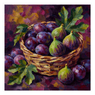 Basket of Figs and Plums Oil Painting Art Poster