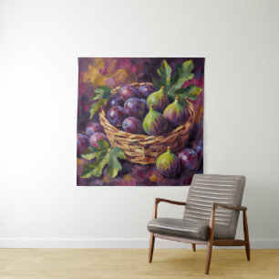 Basket of Figs and Plums Oil Painting Art Tapestry