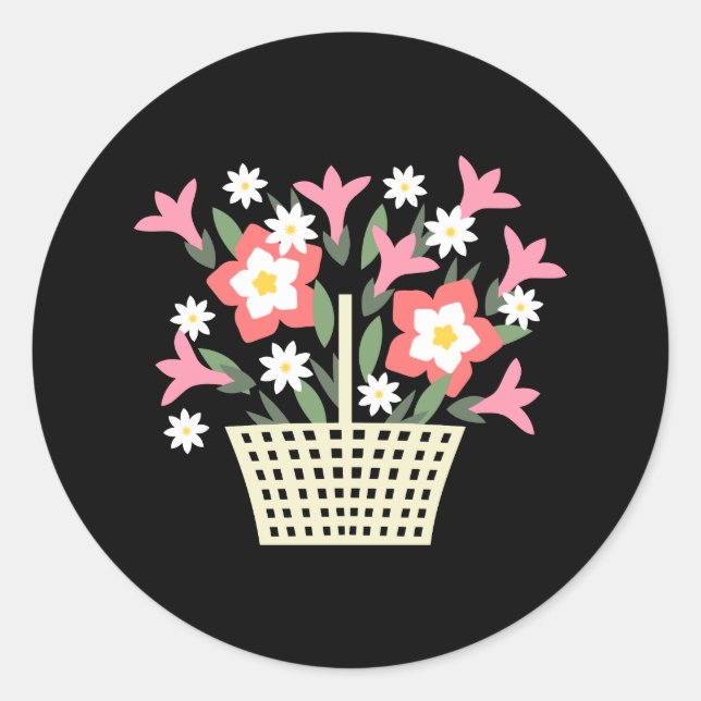 Basket of Flowers Classic Round Sticker (Front)