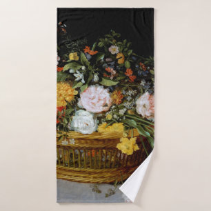 Basket of Flowers, Jan Brueghel the Younger Bath Towel