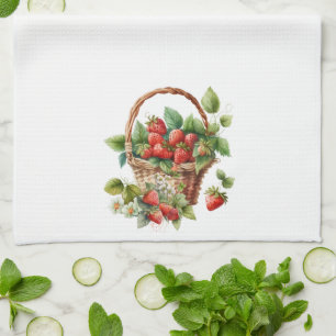 Basket of Fresh Strawberries Tea Towel