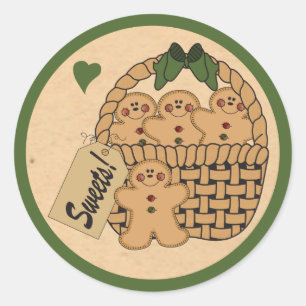 Basket of Gingerbread Men   Green Classic Round Sticker