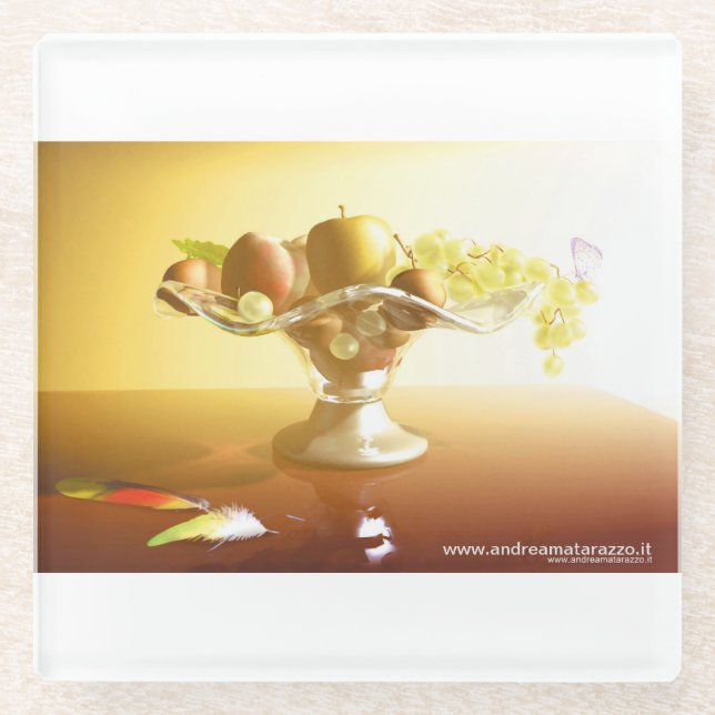 Basket of glass with fruits and batterfly    coaster (Front)