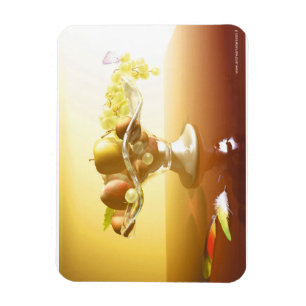 Basket of glass with fruits and batterfly magnet