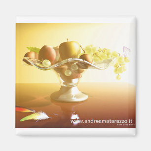 Basket of glass with fruits and batterfly magnet