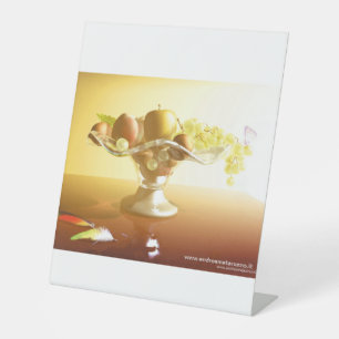 Basket of glass with fruits and batterfly   pedestal sign
