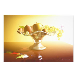 Basket of glass with fruits and batterfly photo print
