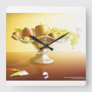 Basket of glass with fruits and batterfly square wall clock