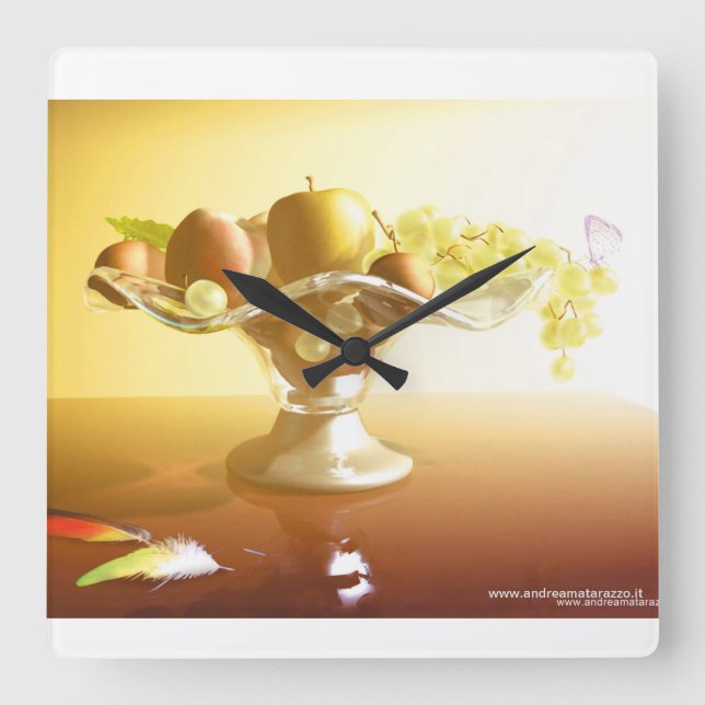 Basket of glass with fruits and batterfly    square wall clock (Front)