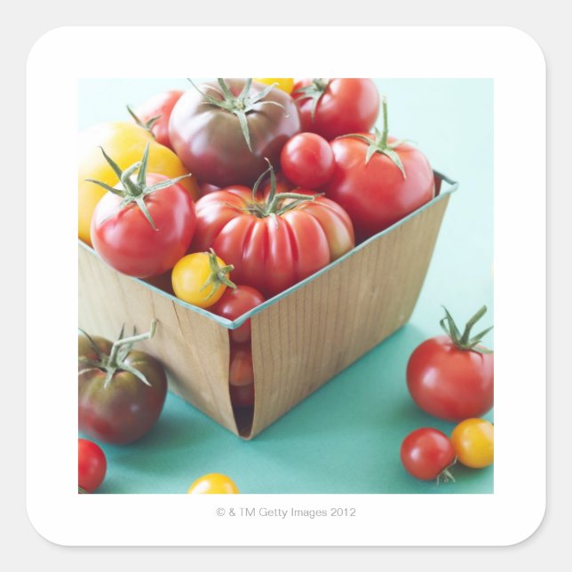 Basket of Heirloom Tomatoes Square Sticker (Front)