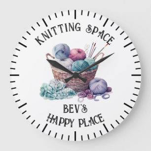 Basket of knitting and crochet large clock