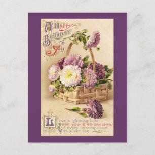 Basket of Mums Vintage Birthday Postcard
