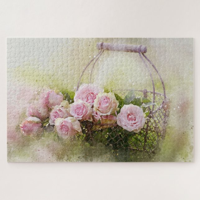 Basket of Pink Roses Jigsaw Puzzle (Horizontal)
